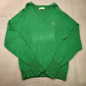 Vintage Izod Lacoste Sweater Men's L Green V-Neck Made In USA Soft Orlon Acrylic